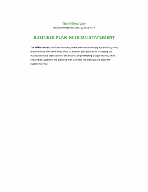 Business Plan Mission Statement Template