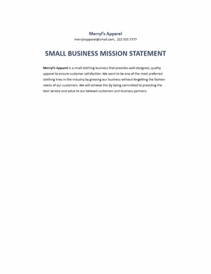 Small Business Mission Statement Template