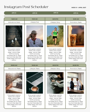 Free Simple Instagram Post Schedule Template to Edit Online