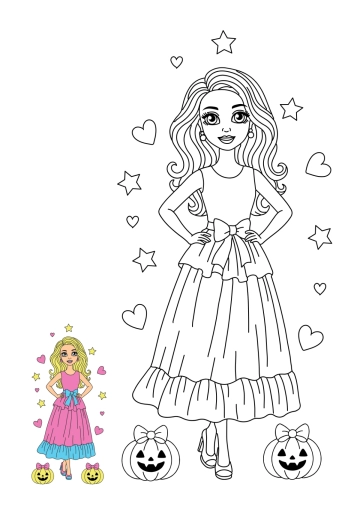 Free Barbie Halloween Color Page Template to Edit Online