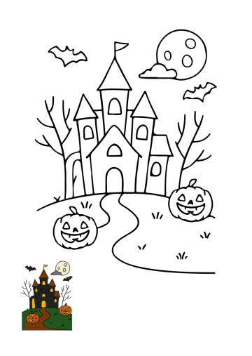Free Halloween Haunted House Color Page Template to Edit Online