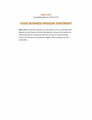 Food Business Mission Statement Template