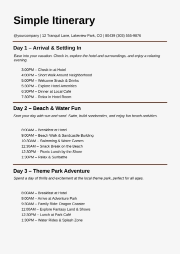 Free Simple Itinerary Template to Edit Online