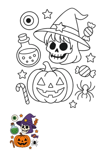 Free Halloween Doodle Color Page Template to Edit Online