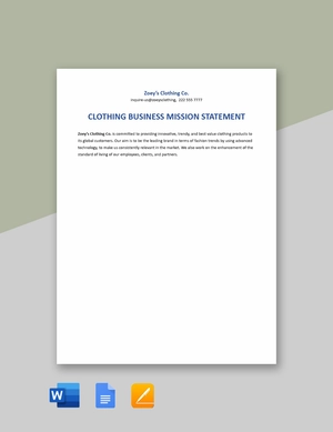 Clothing Business Mission Statement Example Template