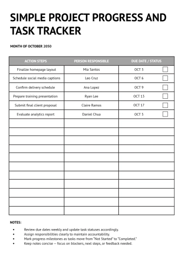 Free Simple Project Tracker Template to Edit Online
