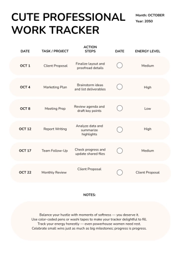 Free Cute Work Tracker Template to Edit Online