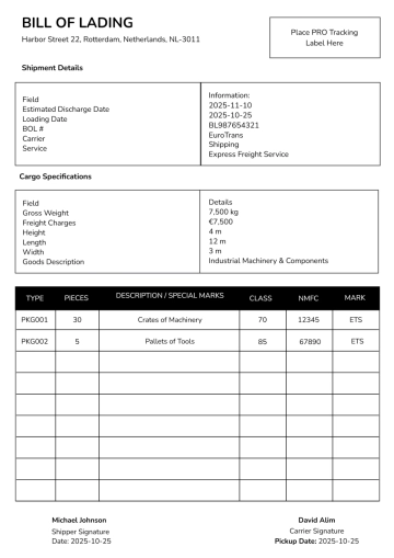Free Colorful Freight Bill of Lading Template to Edit Online