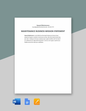 Maintenance Business Mission Statement Template