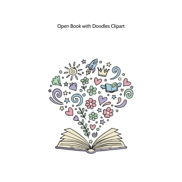 Free Open Book with Doodles Vector Clipart (PNG, SVG) to Edit Online