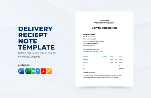 Delivery Receipt Note Template Delivery Receipt Note Template
