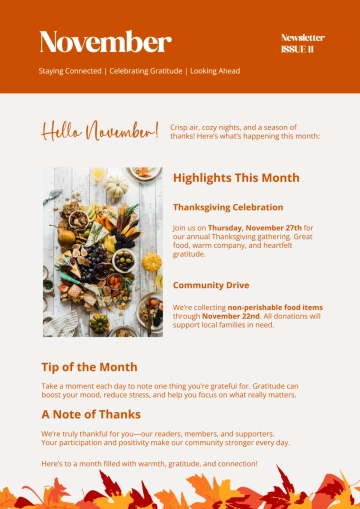 Free November Email Newsletter Template to Edit Online