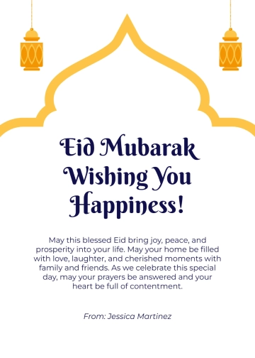 Free Eid Mubarak Greeting Card Template to Edit Online