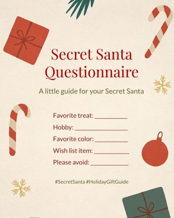 Free Minimal Secret Santa Questionaire Instagram Template to Edit Online
