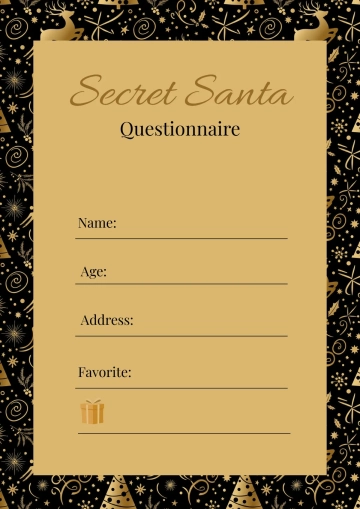 Free Black and Gold Illustrative Secret Santa Template to Edit Online