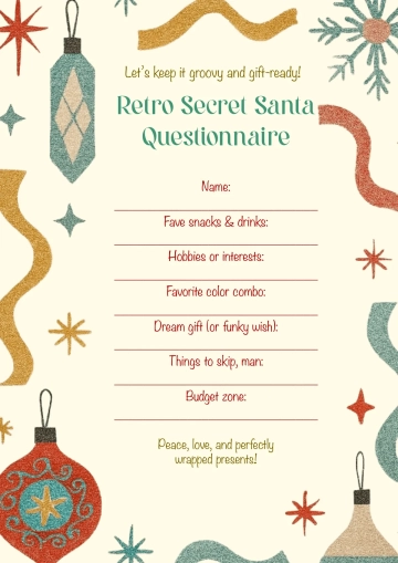 Free Retro Secret Santa Questionnaire Template to Edit Online