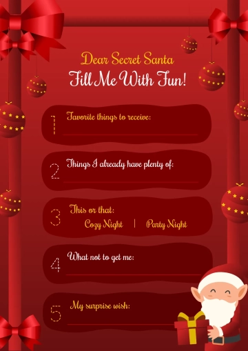 Free Blank Secret Santa Questionnaire Template to Edit Online