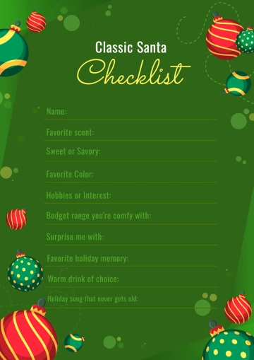 Free Traditional Secret Santa Questionnaire Template to Edit Online