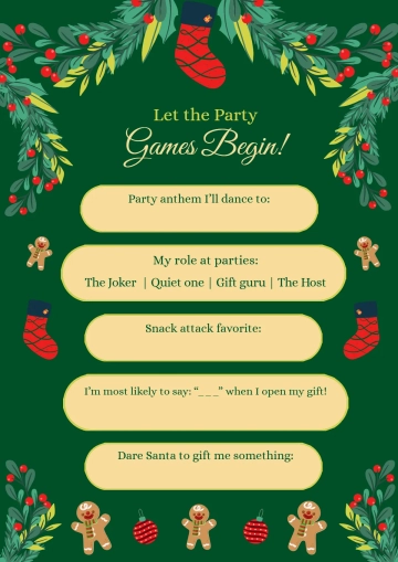 Free Christmas Party Secret Santa Questionnaire Template to Edit Online