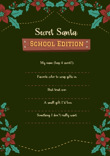 Free Secret Santa Questionnaire School Worksheet Template to Edit Online