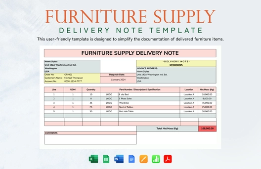Furniture Supply Delivery Note Template