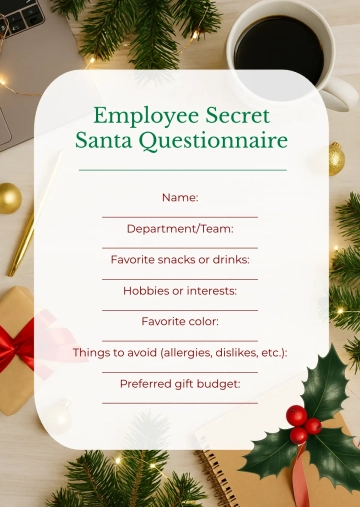 Free Employee Secret Santa Questionnaire Template to Edit Online