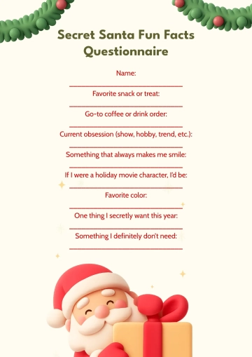 Free Secret Santa Fun Facts Questionnaire Template to Edit Online