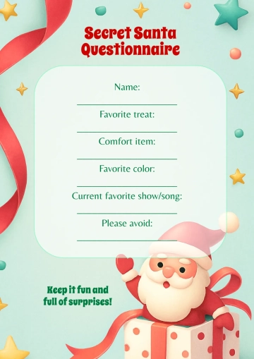 Free Unique Secret Santa Questionnaire Template to Edit Online