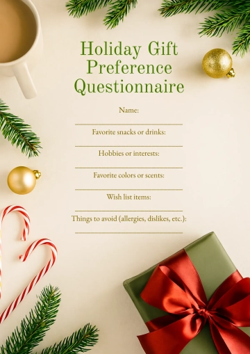 Free Holiday Gift  Preference Questionnaire Template to Edit Online