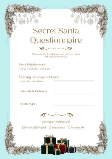 Free Elegant Secret Santa Questionnaire Template to Edit Online