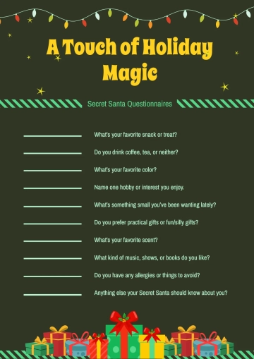 Free Illustrative Secret Santa Questionnaire Template to Edit Online