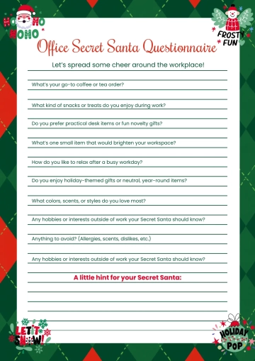 Free Lined Office Secret Santa Questionnaire Template to Edit Online