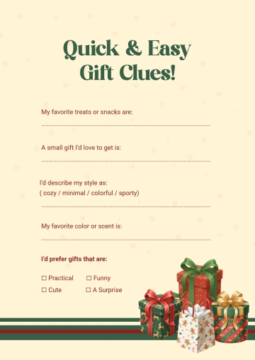Free Secret Santa Gift Questionnaire Letter Template to Edit Online