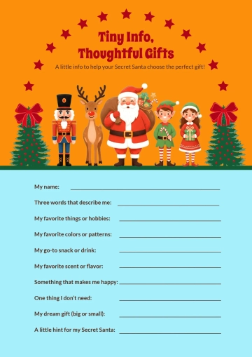 Free Secret Santa Questionnaire Info Sheet Template to Edit Online