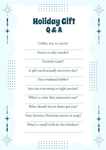 Free Cozy Secret Santa Questionnaire Template to Edit Online