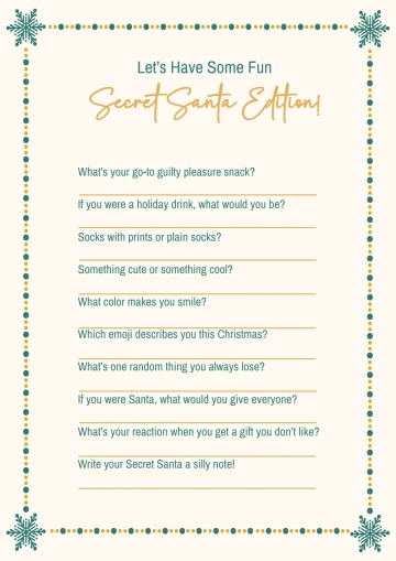 Free Secret Santa Q&A Template to Edit Online