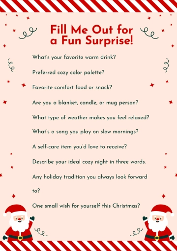 Free Fun Secret Santa Questionnaire Template to Edit Online