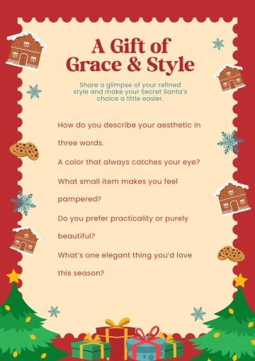 Free Beautiful Secret Santa Questionnaire Template to Edit Online