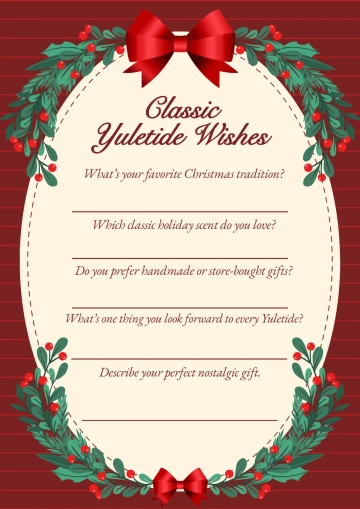 Free Yuletide Secret Santa Questionnaire Template to Edit Online