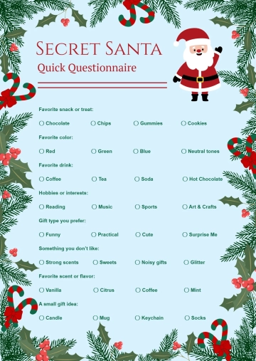 Free Secret Santa Bullet Questionnaire Template to Edit Online
