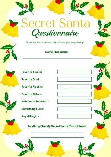 Free Fillable Secret Santa Questionnaire Template to Edit Online