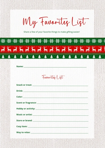 Free Secret Santa Favorites List Template to Edit Online