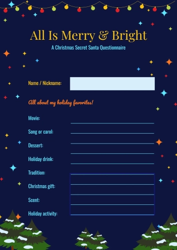 Free Secret Santa Christmas Questionnaire Template to Edit Online