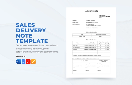 Sales Delivery Note Template
