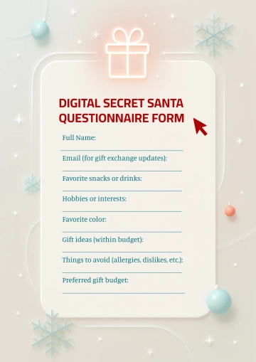 Free Digital Secret Santa Questionnaire Form Template to Edit Online
