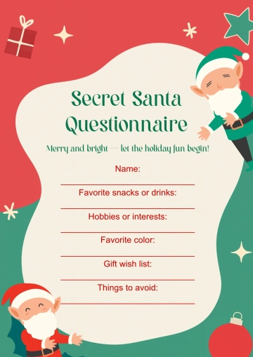 Free Red and Green Secret Santa Questionnaire Template to Edit Online