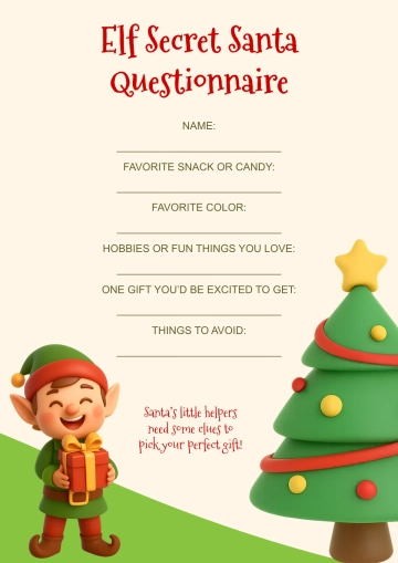Free Elf Secret Santa Questionnaire Template to Edit Online