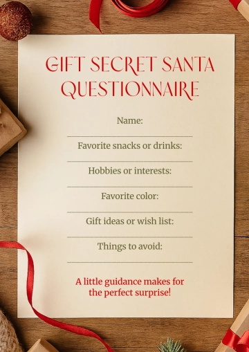 Free Gift Secret Santa Questionnaire Template to Edit Online