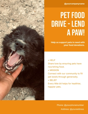 Free Orange Pet Food Drive Flyer Template to Edit Online