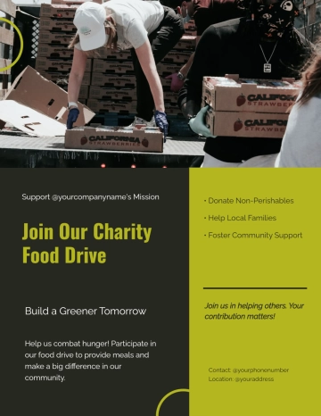 Free Green Charity Food Drive Flyer Template to Edit Online